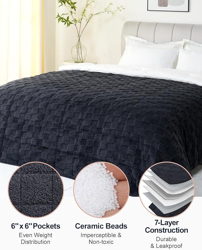 Kivik Dual Sided Weighted Blankets for Adults, Buttery Soft Stylish Checkered Heavy Blankets for Couch Sofa Bed - Ultra-Fluffy Fabric Brings Cloud-Like Comfort (60"x80", Black, 15 Pounds)