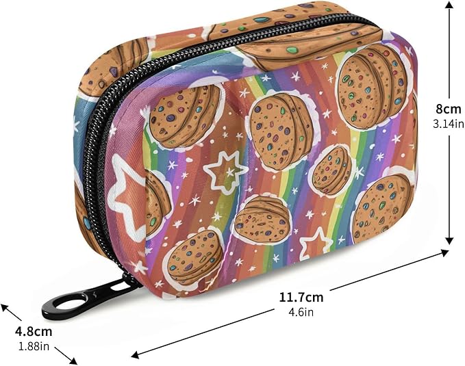 Colorful Striped Cookies and Stars Travel Pill Organizer Case Box Container Weekly Portable Vitamin Medicine Holder Storage Bag with Zipper Removable