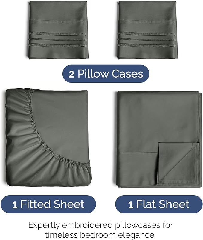 Queen Size 4 Piece Sheet Set - Extra Soft, Breathable And Cooling Sheets - Hotel Luxury Bed Sheets for Women & Men - Deep Pockets, Easy-Fit & Wrinkle-Free Sheets - Dark Slate Grey Oeko-Tex Bed Sheets