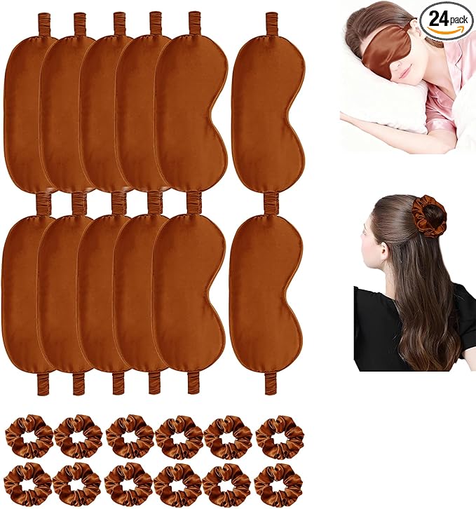 24Pcs Satin Eye Mask Silk Sleep Masks Silky Eyes Cover Blackout Blindfold Eyeshade Scrunchies Hair Ties Travel Wedding Gift