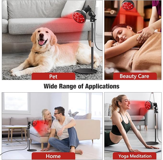 Red Light Therapy Lamp with 16.5 inch Adjustable Stand, 660nm Red Light and 850nm Near Infrared Light Combo for Face and Body Use