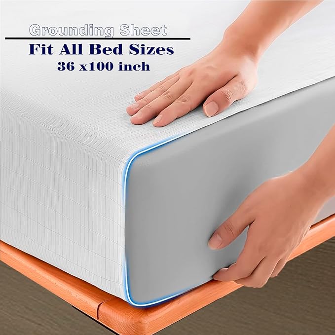 Grounding Sheets Grounded Half Sheet 36"x100" Fit All Bed Sizes Conductive Flat Sheets with Cord Earth Connected for Improved Sleep Organic Cotton+Silver Fiber Beige