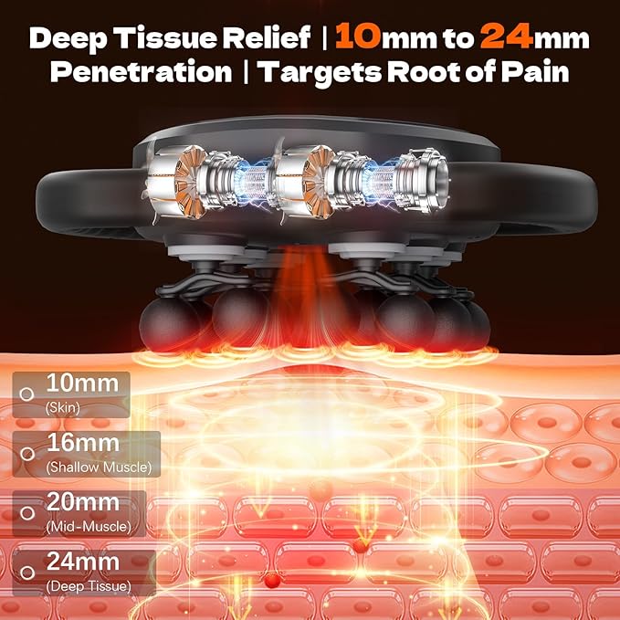 12-Head Massage Gun Deep Tissue, Electric Massager Tool with 9 Levels & 9 Modes, Cordless Back/Neck/Foot/Arm/Body/Leg/Shoulder Massager for Pain Relief, Gifts for Men/Women/Mom/Dad (Black+Black)
