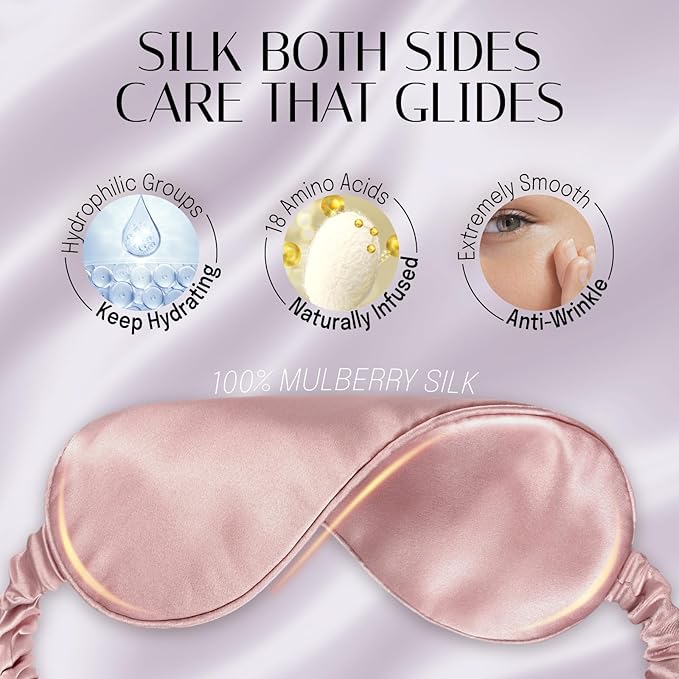 Silk Sleep Mask Eye Mask Blindfold with Double Layer Silk Filling and Elastic Strap for Full Night's Sleep, Travel and Nap, Eye Cover Eyeshade with Luxury Bag and Ear Plugs by OLESILK (Dark Pink)