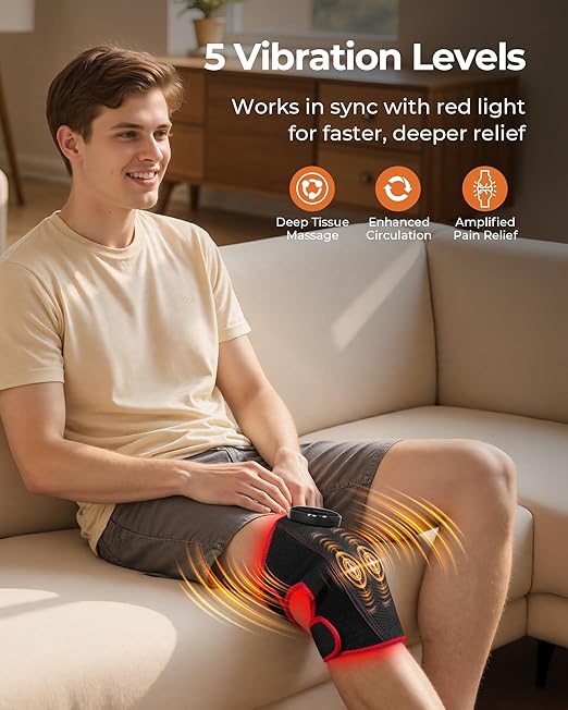Red Light Therapy for Knee, Heated Knee Massager for Pain Relief, Cordless Knee Wrap with Vibration Massage, 3000mAh Battery, 660 & 850nm Near Infrared Light Therapy for Joint/Elbow/Shoulder