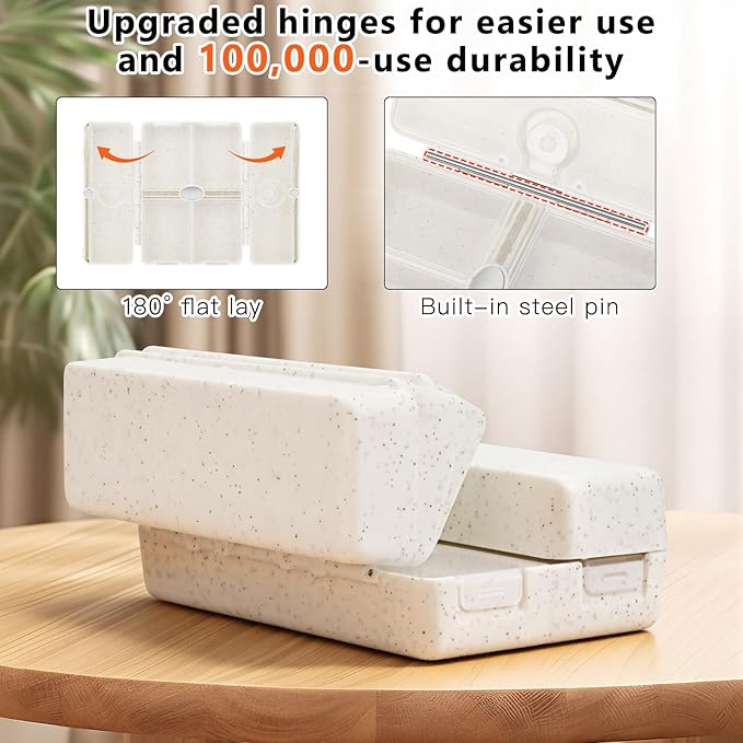 FYY Travel Pill Organizer with Blank Lables,6 Compartments Magnetic Pill Organizer Pill Box for Purse Pocket to Hold Vitamins,Cod Liver Oil,Supplements and Medication-Beige