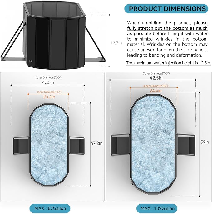 59''Portable insulated bathtub, Ice Bath Tub for Athletes, Inflation-free bathtub for shower, Ice Plunge Tub with Cover, Baths at Home & Outdoor