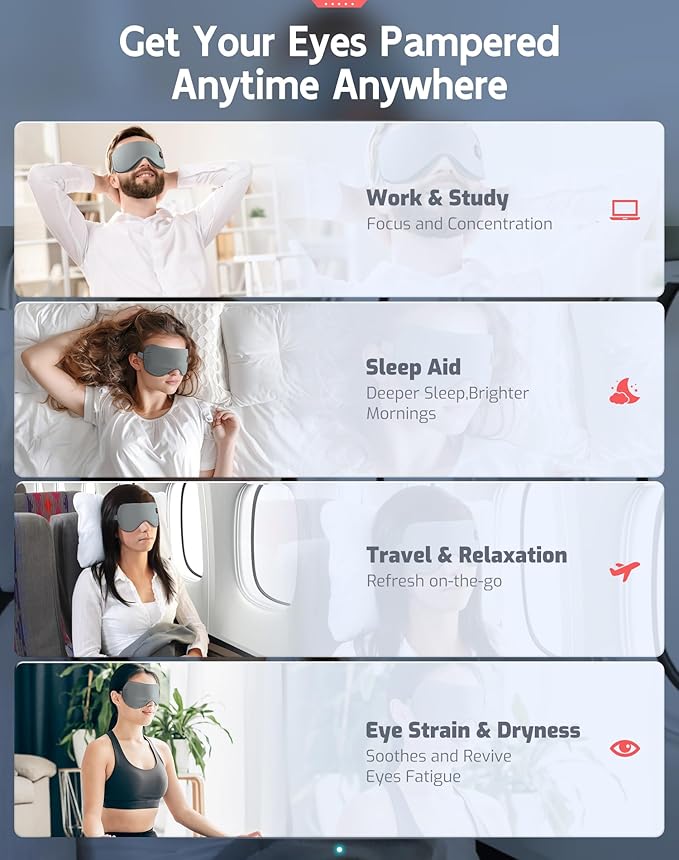 Heated Eye Mask-Cordless Warm Eye Compress Heated Eye Mask for Dry Eyes, Blepharitis,Light Blocking Heat Eye Mask for Men Women, Electric Warm Eye Mask for Airplane Sleeping for Travel (Gray)