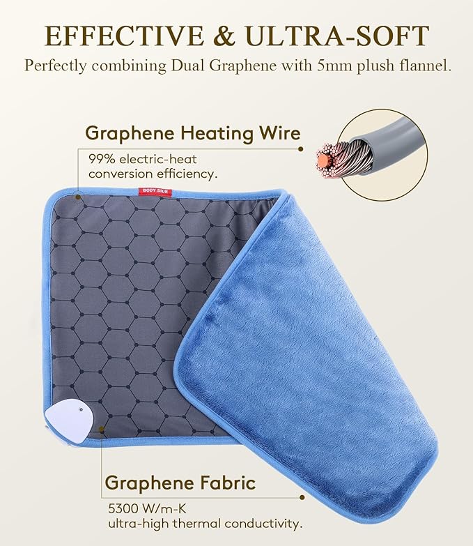 Far Infrared Heating Pad: 2X Graphene and Soft Plush for Back Pain - Extra Hot Electric Pad for Grandparents Max 158℉ - 12" x 24" 8 Heat Settings & 4H Auto Off Machine Washable