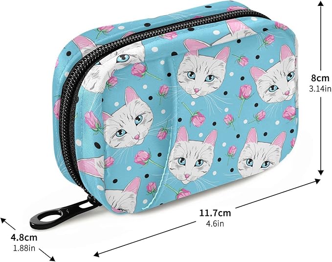 Pill Box Cat Rose 7 Day Pill Case Travel Pill Organizer Bag with Zipper Portable Weekly Vitamin Medicine Supplement Holder Pouch Bag