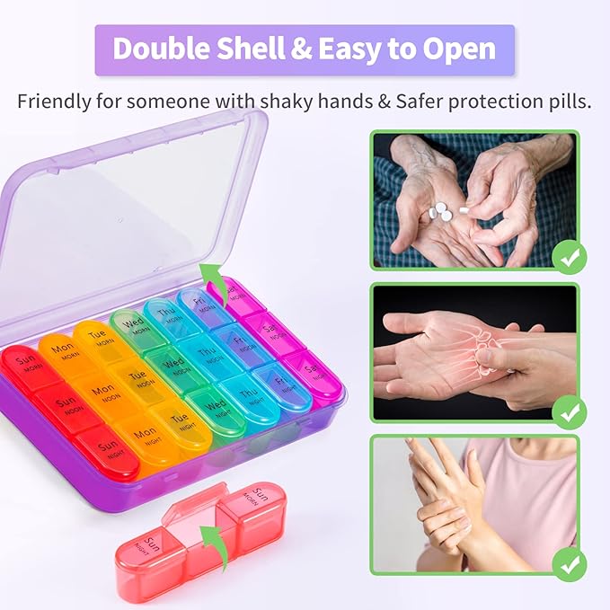 ASprink Pill Organizer 3 Times a Day, Large Pill Case with 21 Compartment Travel Pill Organizer, to Hold Vitamins, Medicine