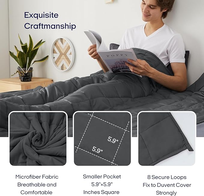 ZonLi Weighted Blanket for Adults (60"x80", 25lbs, Dark Grey) Queen Size High Breathability Cooling Heavy Blanket, Soft Material with Premium Glass Beads, All-Season, Easy Care