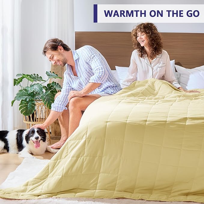 King Size Weighted Blanket for Adults (20 lbs, 80” x 87”, Yellow) Cooling Heavy Blanket for Sleeping Perfect for 190-210 lbs, Breathable Blanket for Adults & Couple All Season, Machine Washable
