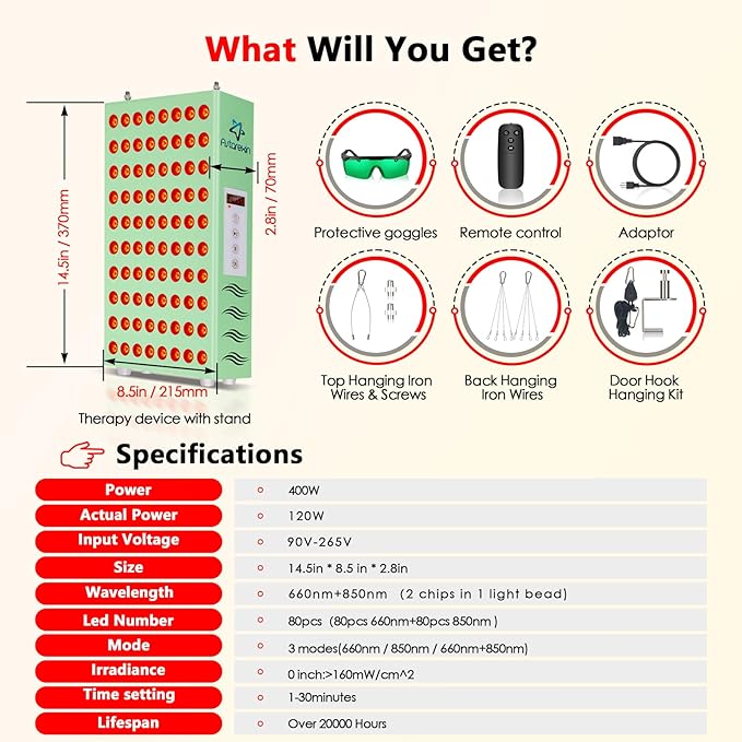 Red Light Therapy for Body Face, 400W 80pcs LED Red Light 660nm & Infrared Light 850nm Red Light Therapy Panel Device Lamp for Skin Beauty & Anti-Aging with Controller