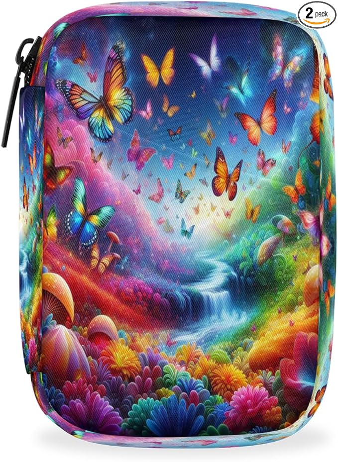 Colored Butterfly Beauty Pill Case Travel Pill Organizer Weekly 7 Day Portable with Zipper Medicine Box Pill Case for Vitamins, Birth Control,Fish Oils,Medication, Supplements