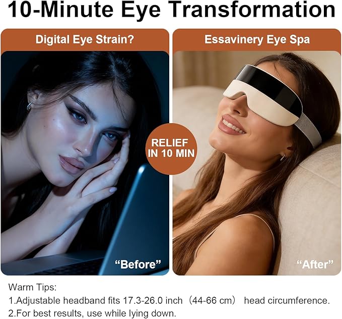Eye Massager with Heat and Cooling - with Atomization Function, Smart Heated Eye Mask with 3D Massage, Bluetooth Music, for Office, Travel, Home Use, Portable and Gifts for Women and Men