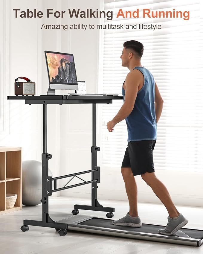Small Standing Desk Adjustable Height, Mobile Stand Up Desk with Wheels, 32 Inch Portable Rolling Desks Conference Room Tablesf for Walking Pad Treadmill Black