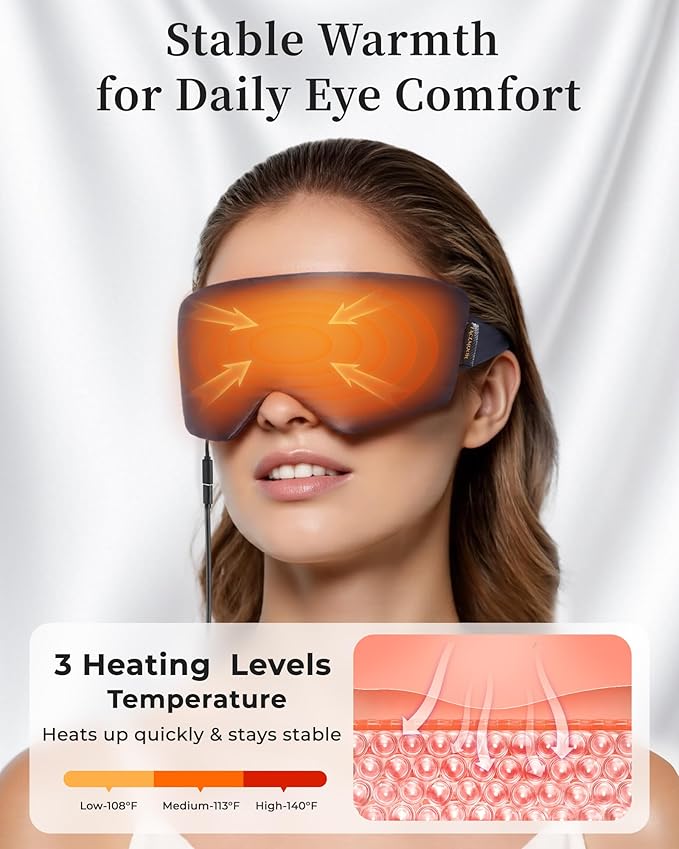 Silk Heated Eye Mask for Dry Eyes: Warm Eye Compress for Stye, Blepharitis & Chalazion - USB Electric Stable Eye Heating Pads for MGD, FSA - HSA Eligible, Ideal for Sleep & Travel