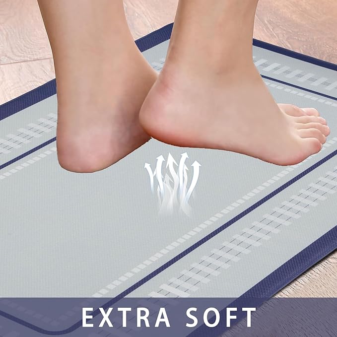 Kitchen Mat, [2 PCS] Kitchen Rugs, Cushioned Anti-Fatigue Non-Skid Waterproof Rugs, Ergonomic Comfort Standing Mat for Kitchen, Floor, Sink, Laundry, （A-Blue）