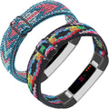 Adjustable Elastic Nylon Bands Compatible with Fitbit Alta and Alta HR Fitness Tracker, 2 Pack Braided Stretchy Wristband Accessory Bracelet Watch Strap Sport Replacement Band for Women Men