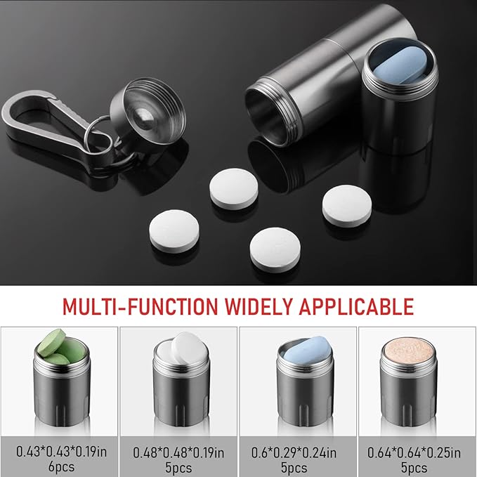TISUR Titanium Small Pill Holder Keychain, Portable Pill Case Waterproof Pocket Pill Box Container Carrier to Hold Pills, Vitamins, Fish Oil, Supplements