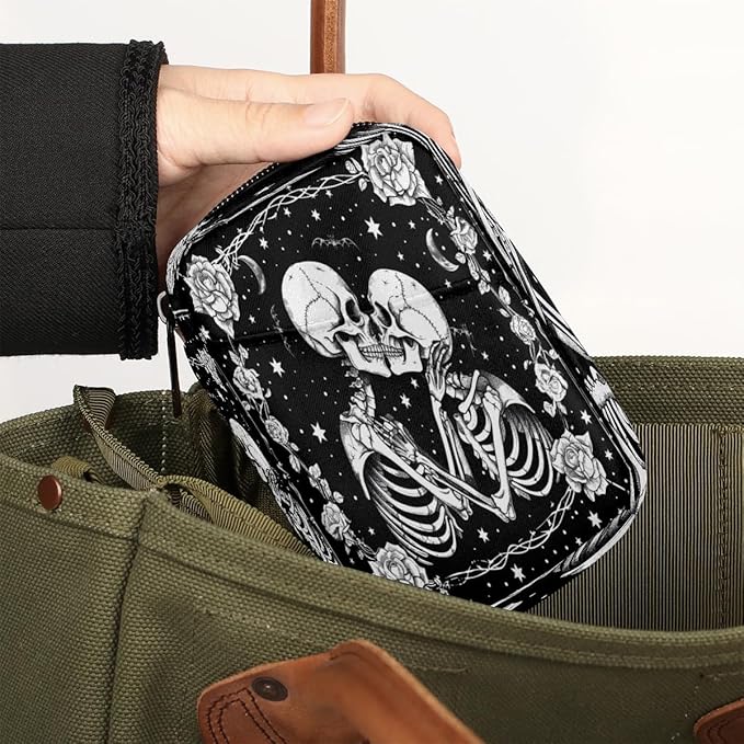Weekly Travel Pill Organizer Case for Purse with Removable 7 Day Box Portable Compact Size Pill Box Fashionable Pill Container for Medicine Vitamin Supplement Skull Halloween Goth