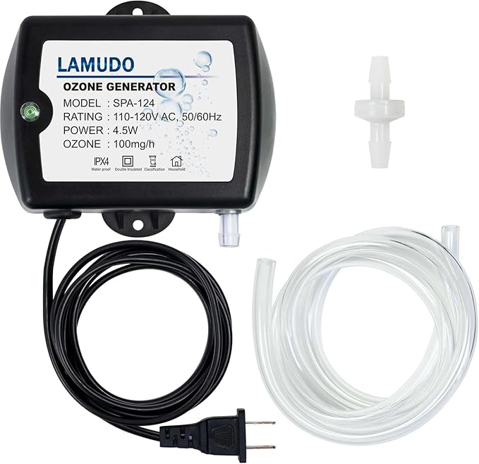 Ozone Generator for Hot Tubs and Cold Plunge, 100 mg/h, Upgraded SPA-124 Spa Ozonator Kit for Swim Spas, Portable Mini Ozone Machine with Check Valve and Tubes, 110-120V AC(NEMA 1-15 Plug)