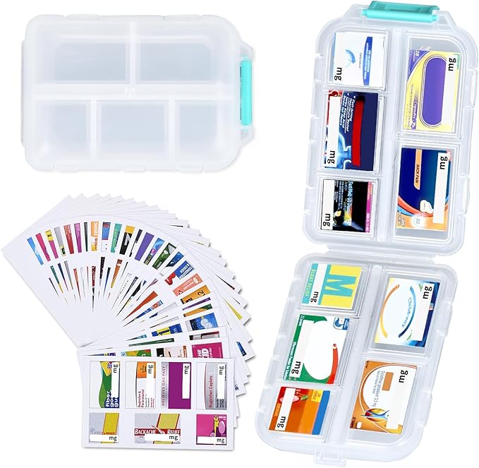 1Pack Pill Organizer with 189 Medicine Labels Travel Daily Pill Container Mini Medication Organizer Storage Pill Organizer Pill Case 7 Day Pill Organizer