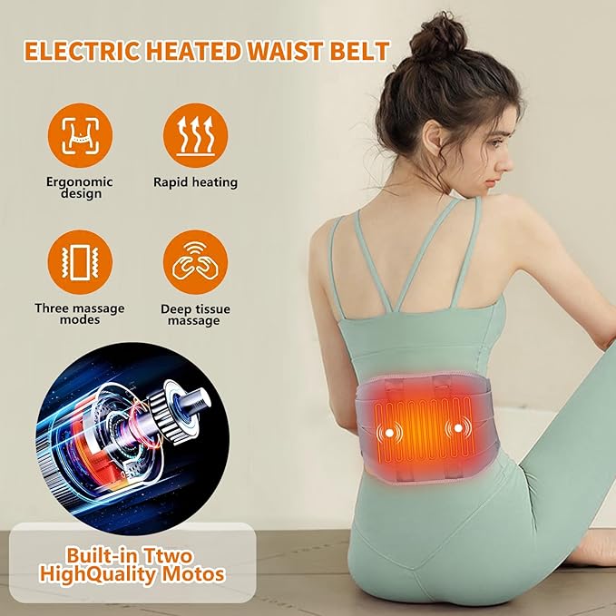 CUEHEAT Heated Waist Belt - Cordless Heating Pad for Lower Back Pain Relief,FSA Eligible HSA, Electrical Heating and Massage, Rechargeable Battery Powered (Gray, Waistline 29-57 inch)