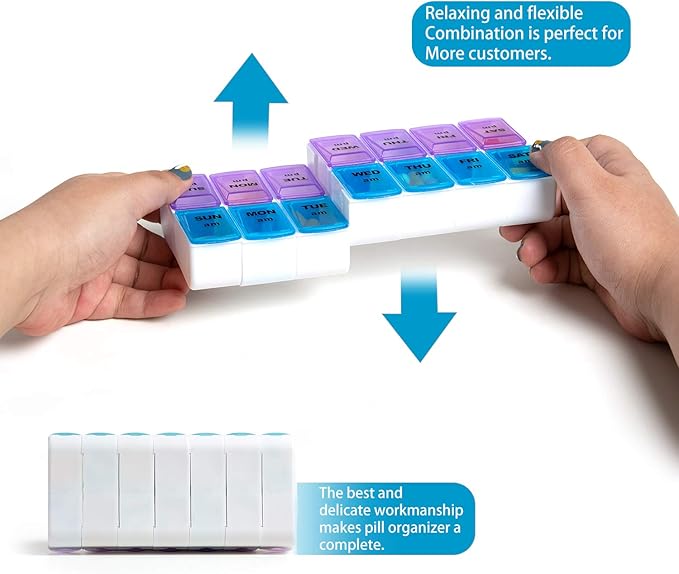 Weekly Pill Organizer 2 Times a Day, Zumd Pill Box 7 Day with Cute Quilted Fabric Zipper Case, Travel Pill Case Am Pm for Vitamin Medicine Organizer