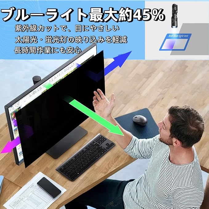 23.8 Inch Anti-Spy Privacy Screen Filter for Laptop and PC Monitor 16:9, Blue Light Blocking Anti-Glare Protector Film, Reversible Easy Install Slide-Mount Design (23.8 Inch Widescreen(16:09))