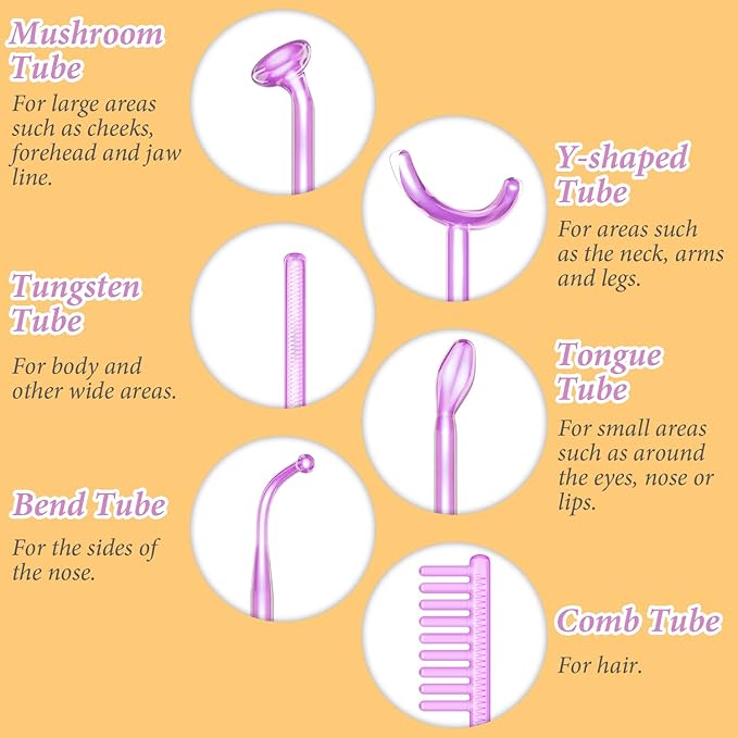 High Frequency Facial Wand - Uaike 6 in 1 Violet Portable Handheld High Frequency Facial Machine with 6 Pcs Purple Glass Tubes - at Home Face Skin Wand Device for Neck/Body/Hair/Face