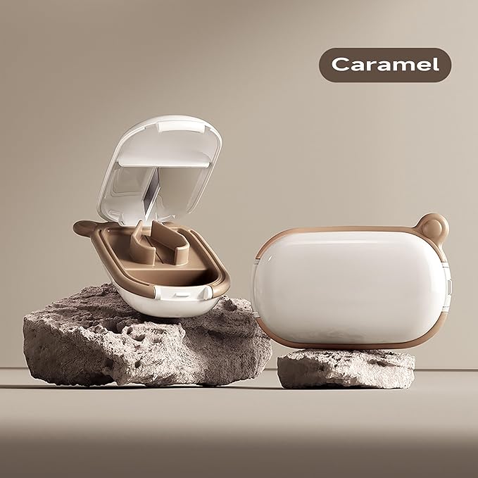 MURRI&MURRDI Small Pill Cutter, Pill Splitter Pill Cutter for Small or Large Pills, Portable Medicine Cutter for Pocket Purse Pill Holder Cutter for Vitamins, Tablets, Medications (A Caramel)