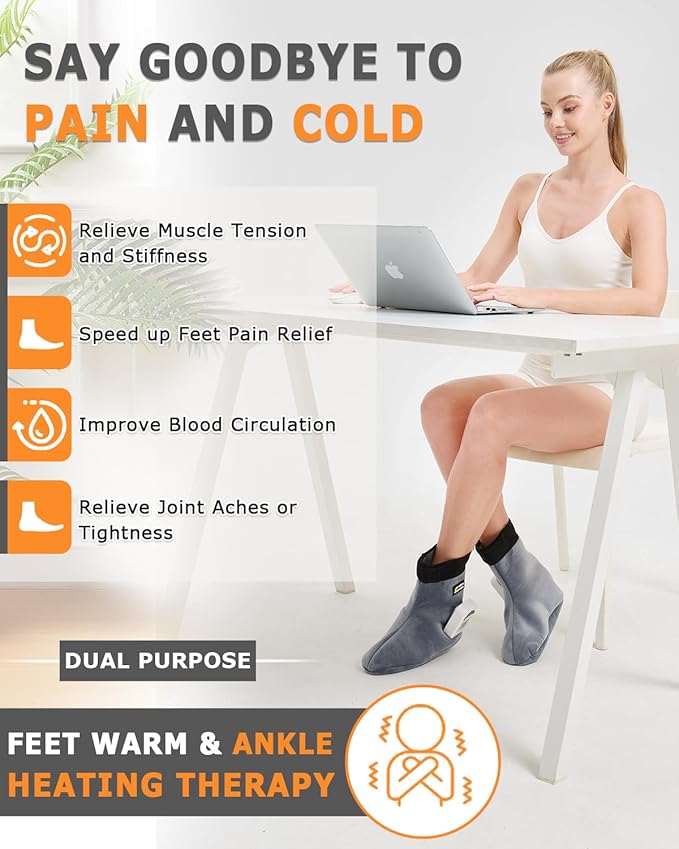 Cordless Foot Warmer with Heat and Massage - 2PCS Rechargeable Heating Pad for Feet, 3 Temp & Vibration Levels, 60 Min Timer for Plantar Fasciitis, Ankle Pain, Cold Feet at Home, Office, Sleeping