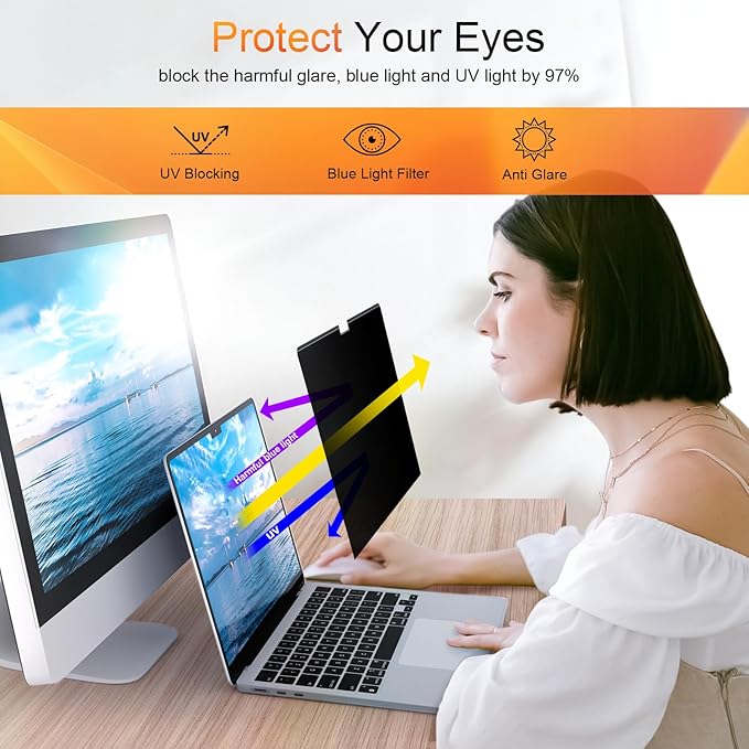 Mamol Privacy Screen for MacBook Air 15 Inch 2023-2026 (M2 M3 M4 M5), Magnetic Removable Anti Glare Blue Light Filter Protector