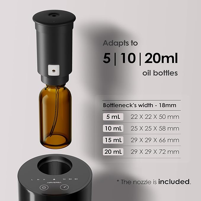 Airversa Waterless Essential Oil Diffuser Starter Kit with 30mL Hotel Fragrance Oil Inspired by Blagio, Battery Operated Car Diffuser, Portable Aroma Nebulizer for Home Car Office, AN6Kit-4, Black