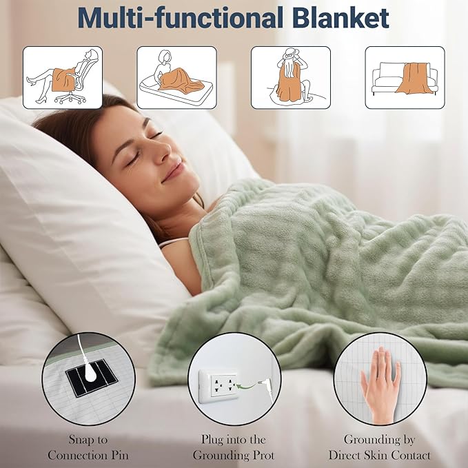 Grounding Blanket Grounding Sheets Queen, Grounding Throw for Improved Sleep, Relieving Pain,Conductive Grounded Mat for Bed with Grounding Wire (Green, Adult)