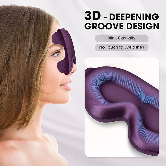 Sleep Mask | 99% Fully Block Out Light Eye Sleep Mask | Long Lash Extension | 3D Deep Contoured Eyes Cover Zero Pressure | Adjustable Straps | Sleep Travel Home Nap Rest Women Men (Purple)