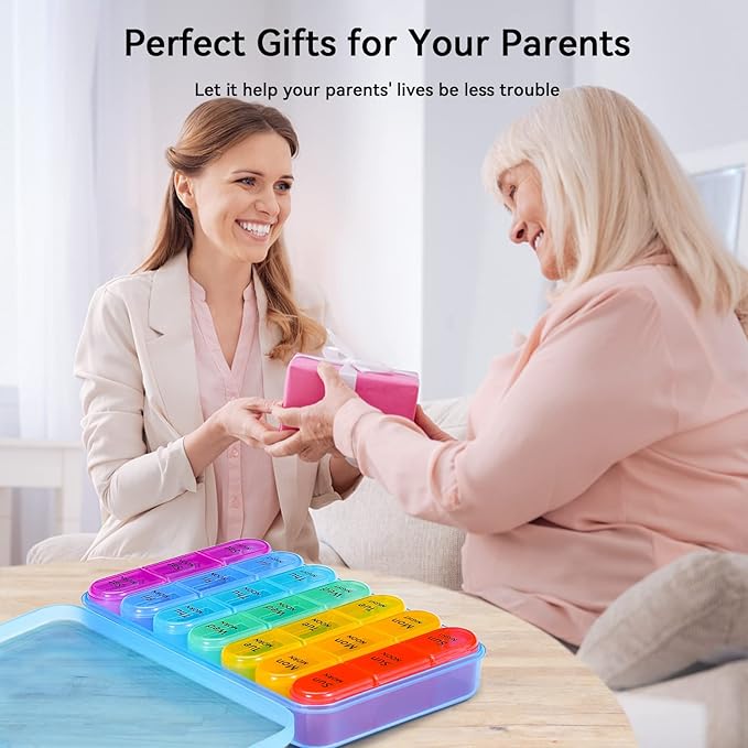 ASprink Pill Organizer 3 Times a Day - Weekly Pill Organizer 3 Times a Day - Large Pill Box 7 Day Medicine Organizer (Black and Blue)