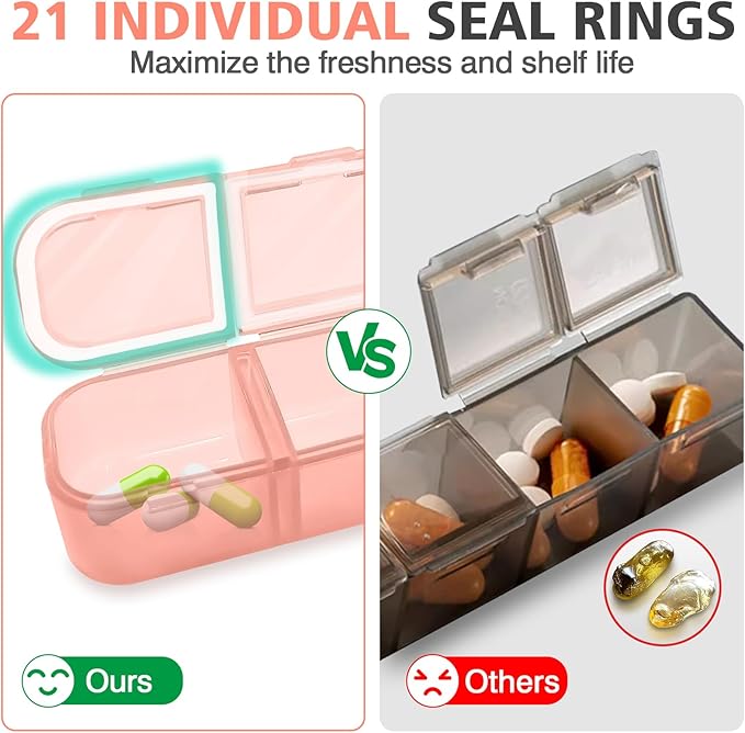 Travel Pill Organizer, 7 Day & Pill Organizer 3 Times A Day, 7 Day Pill Box - GloDeals Weekly Pill Organizer Daily Medicine Container Dispenser Case for Vitamin Fish Oil Supplement