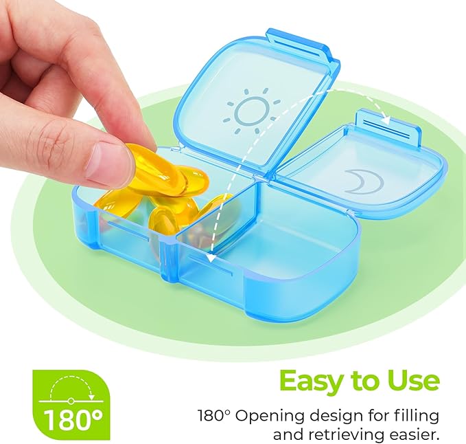 AUVON XL Weekly Pill Organizer 2 Times a Day with Large Opening for Easy Filling, AM PM Pill Box 7 Day in Rainbow Colors, Portable Travel Pill Case for Medication, Vitamins, Fish Oils, Supplements