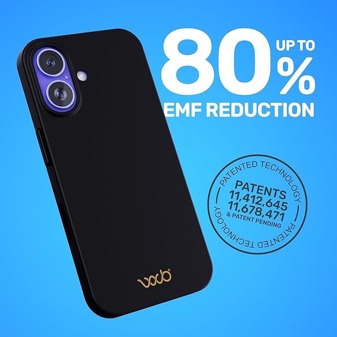 WAVEBLOCK EMF Protection Silicone iPhone Case, Radiation Blocker Cell Phone Case, 5G Shield Reduction, Lightweight, USA Patented and Tested in FCC Lab, iPhone 16 Black