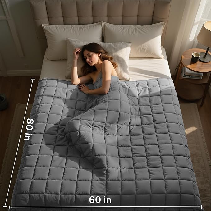 Weighted Blanket for Adults(48" x 72",10lbs,Grey) Twin Size Soft Cooling Heavy Blanket for Sleeping,Breathable Blanket with Glass Bead Perfect for 80-120 lbs,All Season,Machine Washable.