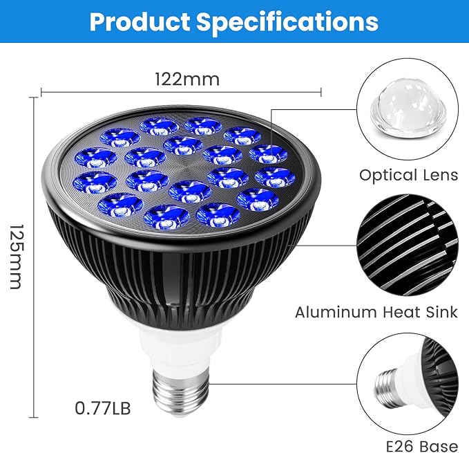 Blue Light Therapy Bulb, 18 LEDs Blue Light Therapy Lamp for Face and Body, High Irradiance, Large Coverage Area (Only Bulb)
