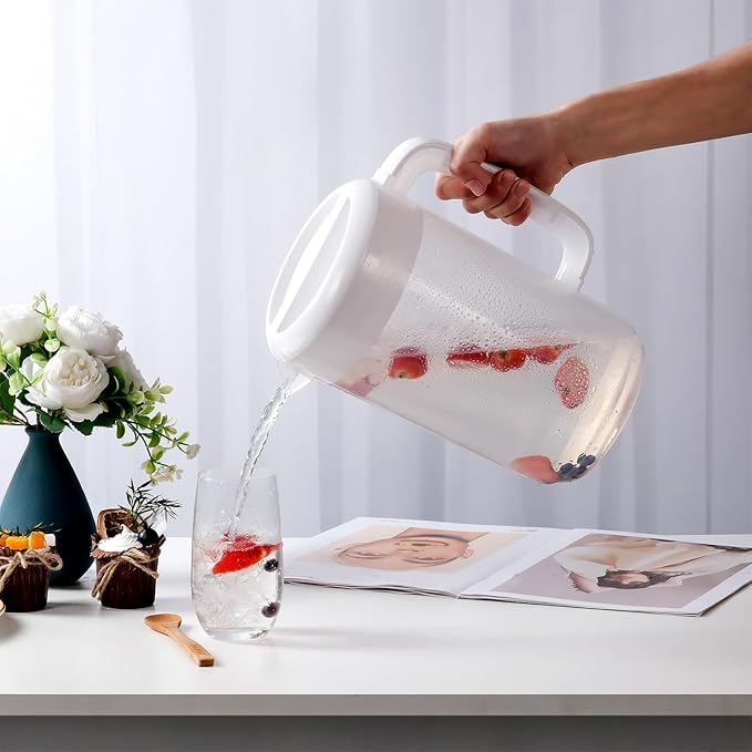 Clear Pitcher with Lid 1 Gallon, Large Plastic Ice Tea Jug for Fridge, Sun Tea Jug, Gallon Pitcher with Lid and Spout - Clear (pink)
