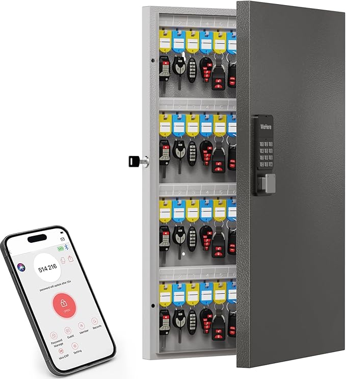 96-Key Smart Key Lock Box Wall Mount – Commercial Key Cabinet with App, Keypad, Bluetooth & WiFi Unlock (Sold Separately), Access Log Tracking, Key Management System for School, Office