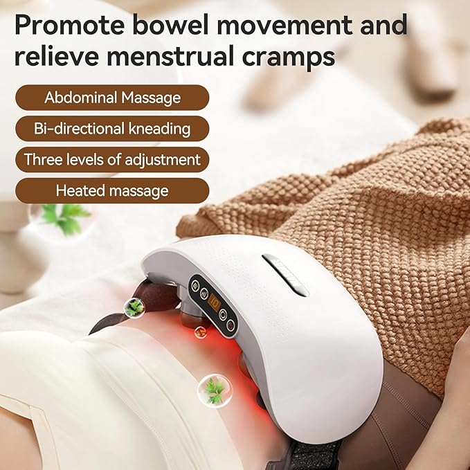 Electric Double Disc Abdominal Massager with Heat for Flatulence and Period Cramps, Belly and Stomach Massager for Digestion and Constipation