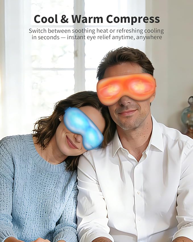Eye Massager with Heat and Vibration and Cooling - Heated Cooling Eye Mask with Rapid Temp Control, 4 Massage Modes, 3 Temp Modes, 2400mAh Battery for Dry Eyes, Migraines, Puffiness Relief