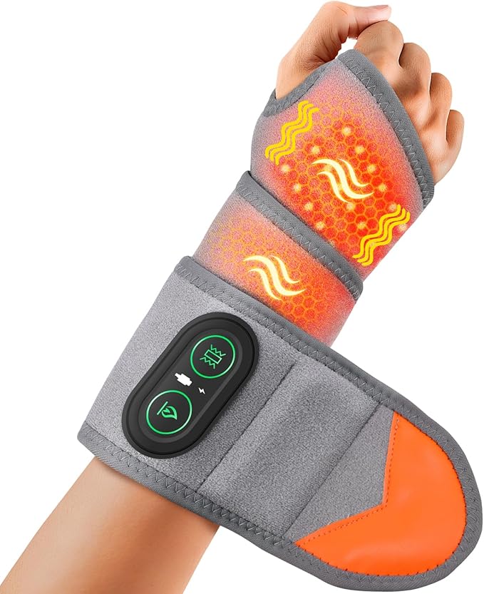 Cordless Wrist Heating Pad Wrap for Arthritis and Carpal Tunnel, Rechargeable Heated Wrap Pad Wrist Massager for Hand Pain Relief, Red Light Heated Therapy Brace for Wrist to Woman Man and Elder, Gray