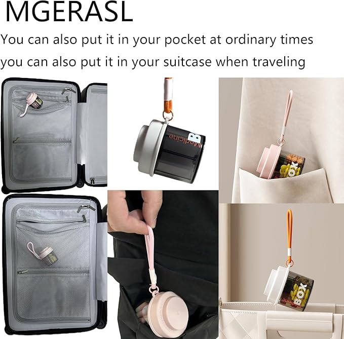 Small Pill Box, Travel Pill Organizer, 4 compartments for Pill Bottles, fits in Pocket, Handbag Pill Organizer, Travel Pill case (White)